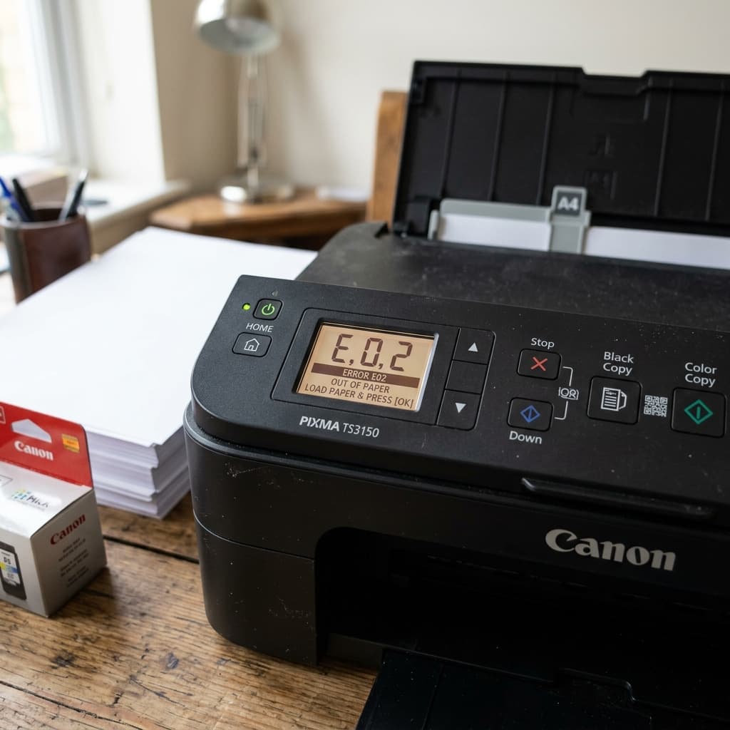 Canon Printer Error E02: Paper Out (Not Cartridge)