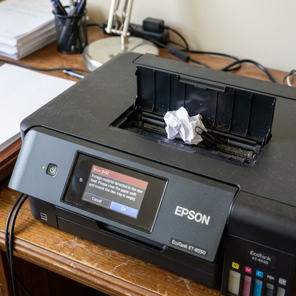 Epson ET-8550 Foreign Material Error: Rear Feed Fix