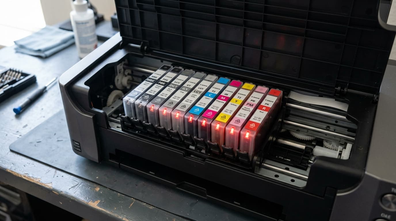 Canon PIXMA PRO-300 Ink Not Recognized? Chip Alignment & Microswitch Fix