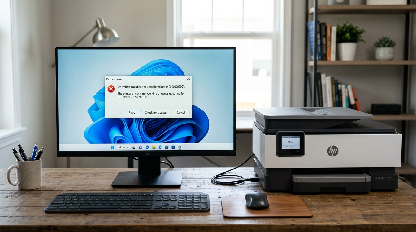 HP Printer "Driver is Unavailable" in Windows 11? Fix Windows 11 computer screen showing printer driver error