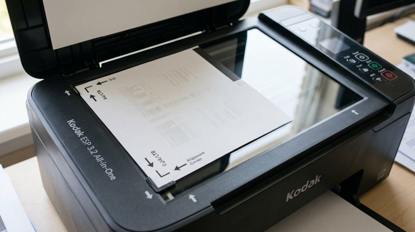 How to Fix a 'Calibration/Alignment Failed' Error on Kodak Printers Inserting the printed alignment test sheet face-down on the scanner glass guide of a Kodak printer